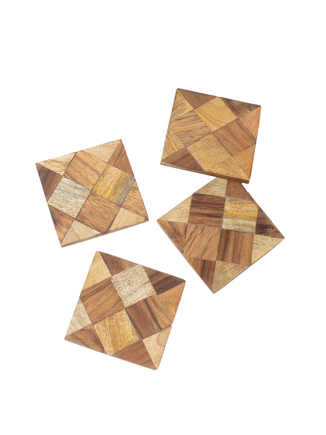 

CASA DECOR Geometrix Brown 4-Pieces Rhombus-Patterned Square Wooden Coasters