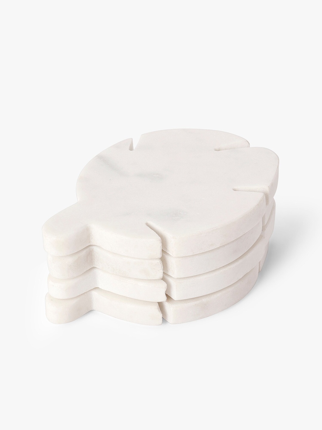 

CASA DECOR Monochrome Palette 4-Pcs White Leaf-Shaped Marble Coasters