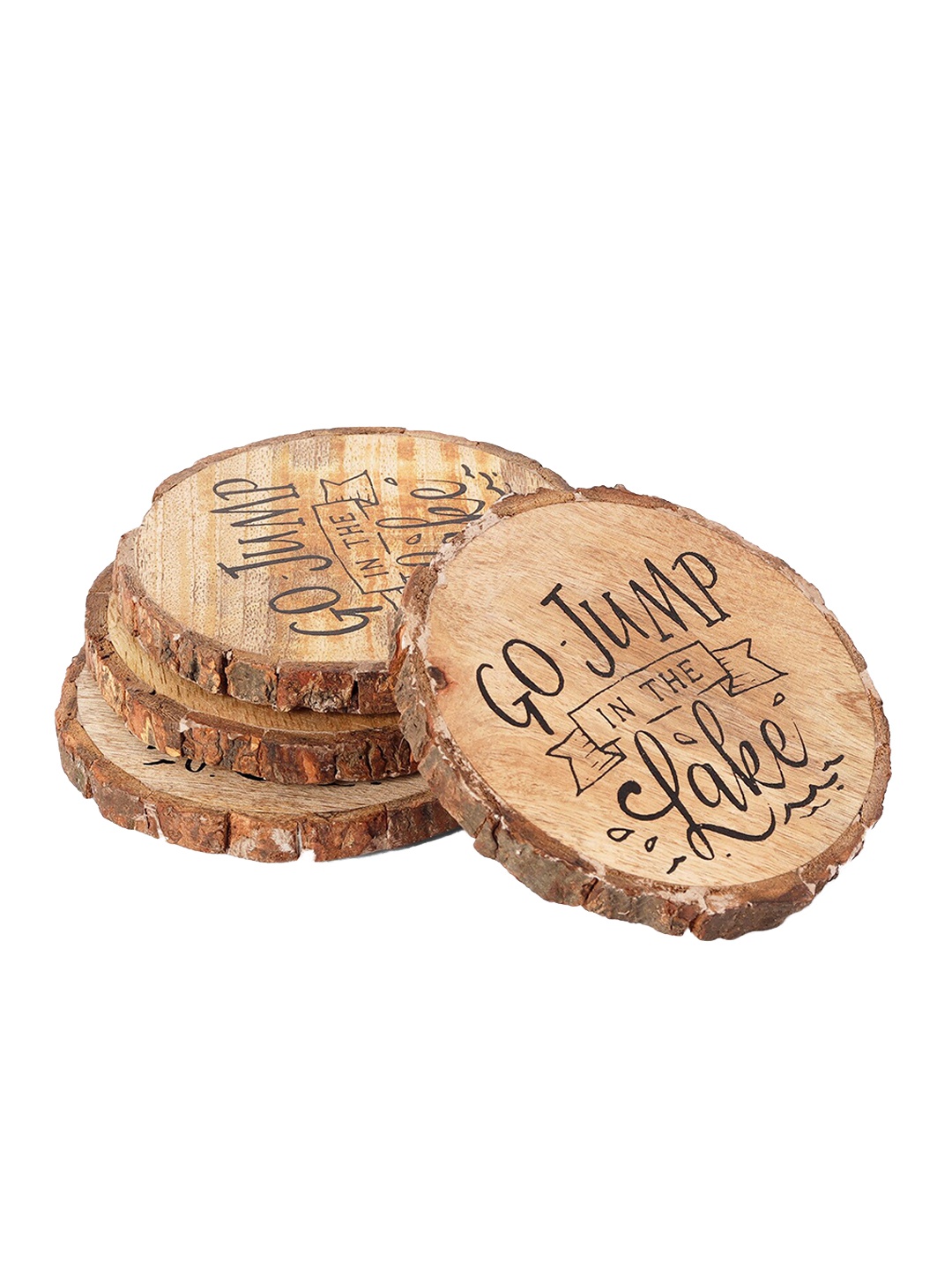 

CASA DECOR Rustic Country Brown 4 Pieces Scripted Lake House Circular Wooden Coasters