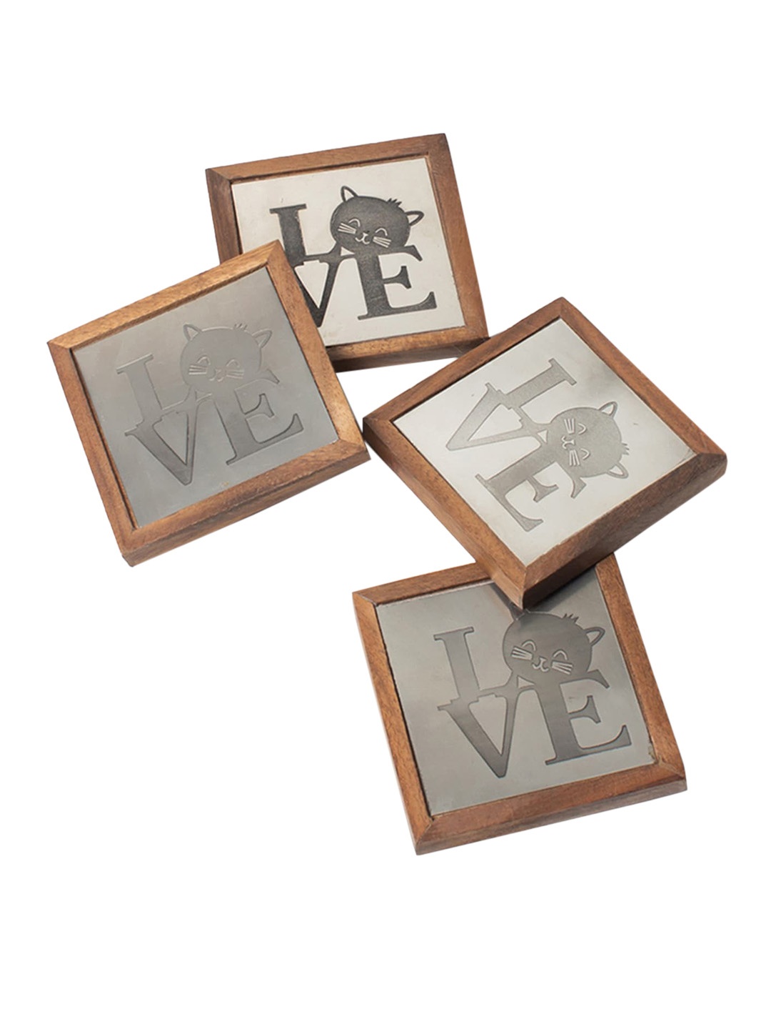 

CASA DECOR Entertain By Casa Brown & Grey 4 Pieces Scripted Love Square Metal Coasters