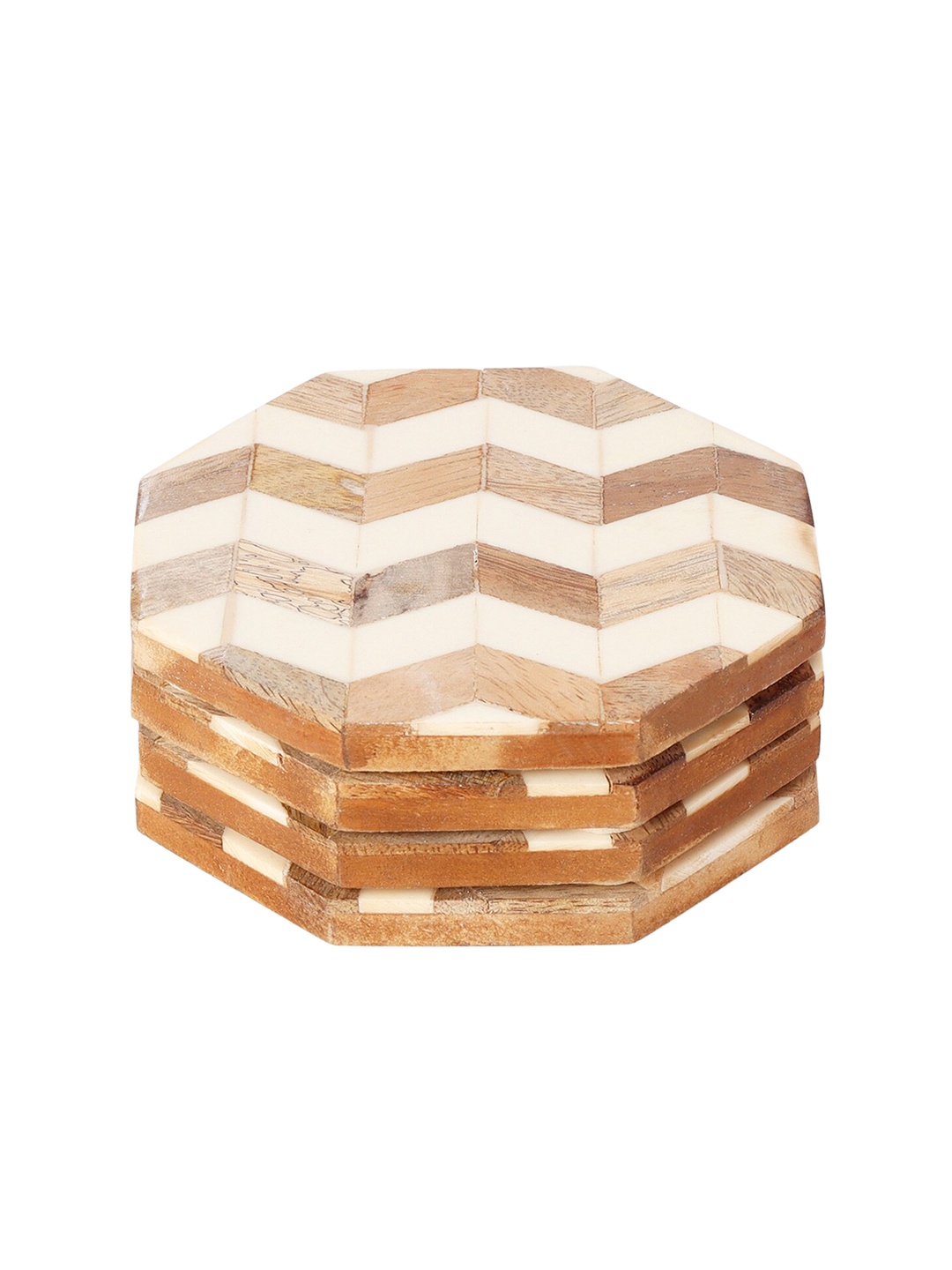 

CASA DECOR Geometrix Brown 4 Pieces Chevron Wooden Coasters