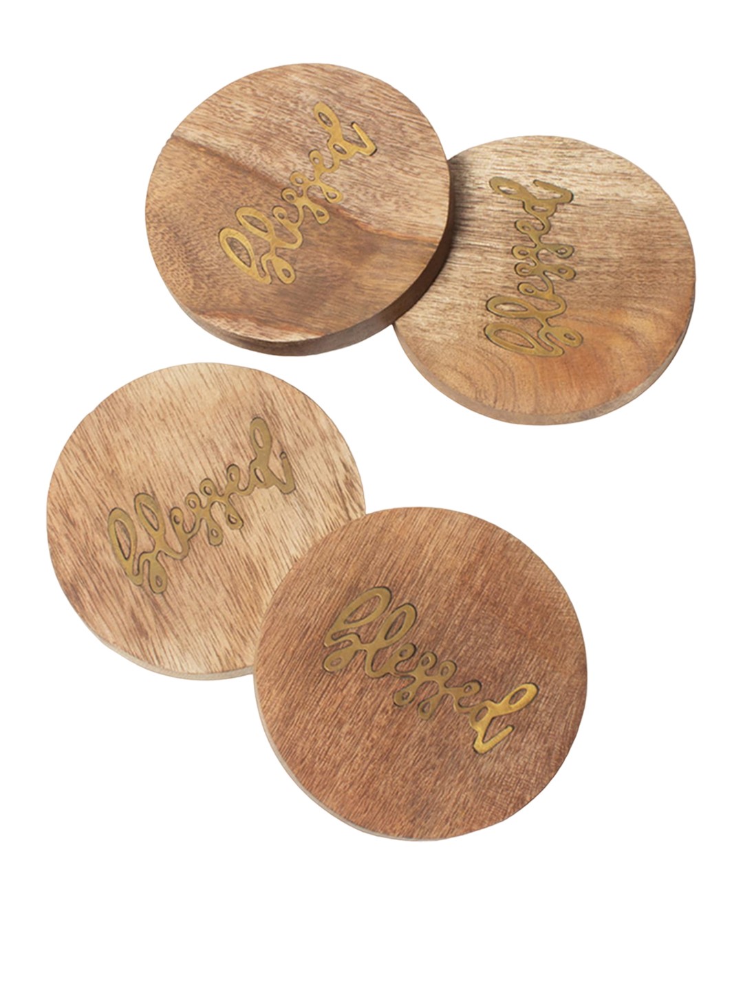 

CASA DECOR Rustic Country Brown 4 Pieces Scripted Blessed Wooedn Coasters