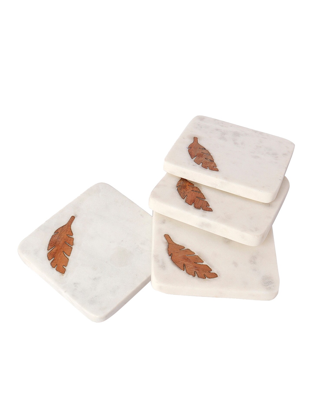 

CASA DECOR Timeless Grandeur 4-Pcs White Marble Coaster Set