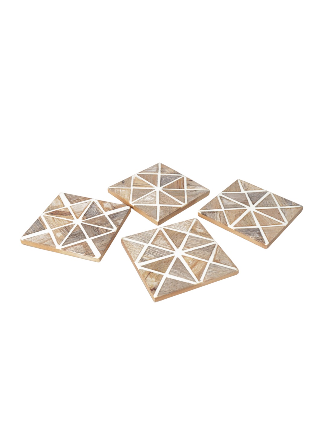 

CASA DECOR Geometrix Brown 4-Pieces Wooden Coasters