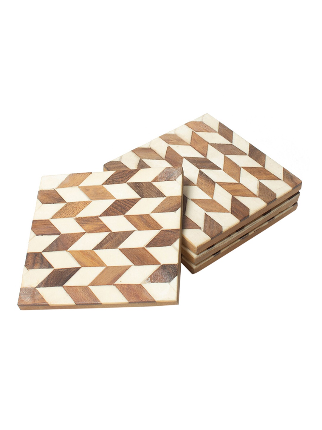 

CASA DECOR Geometrix 4-Pcs Brown Wood & Resin Coasters