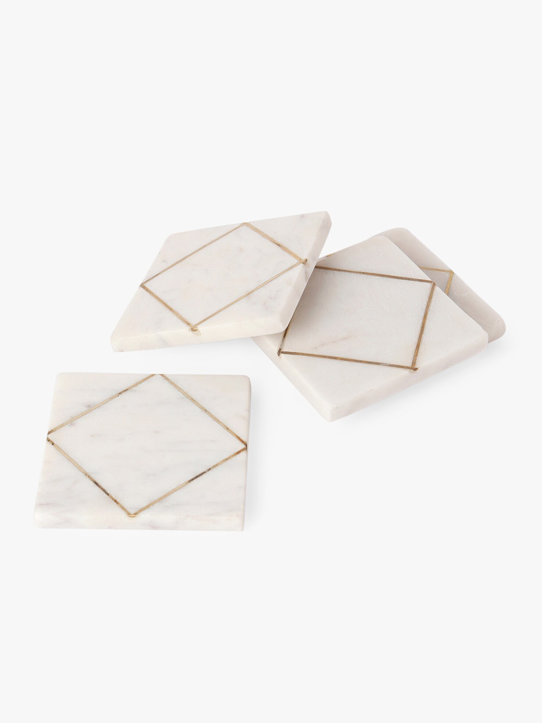 

CASA DECOR Timeless Garnduer White 4 Pieces Marble Square Coasters