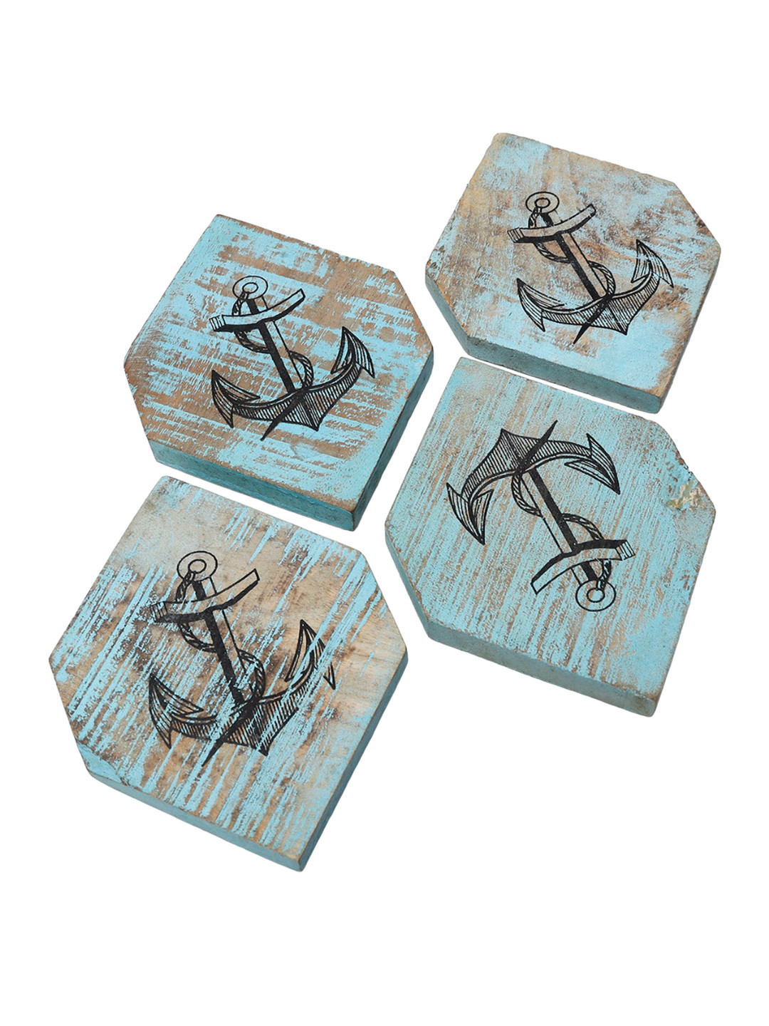 

CASA DECOR Rustic Country Blue 4 Pieces Wooden Coasters