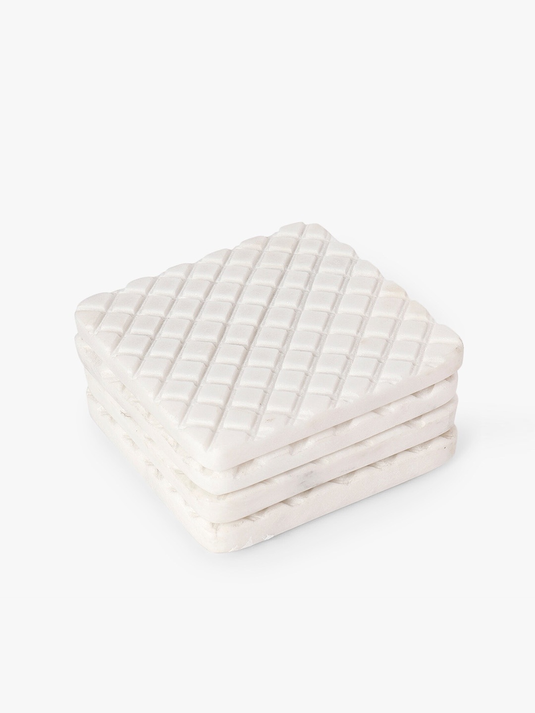 

CASA DECOR Monochrome Palette White 4 Pieces Textured Marble Coasters