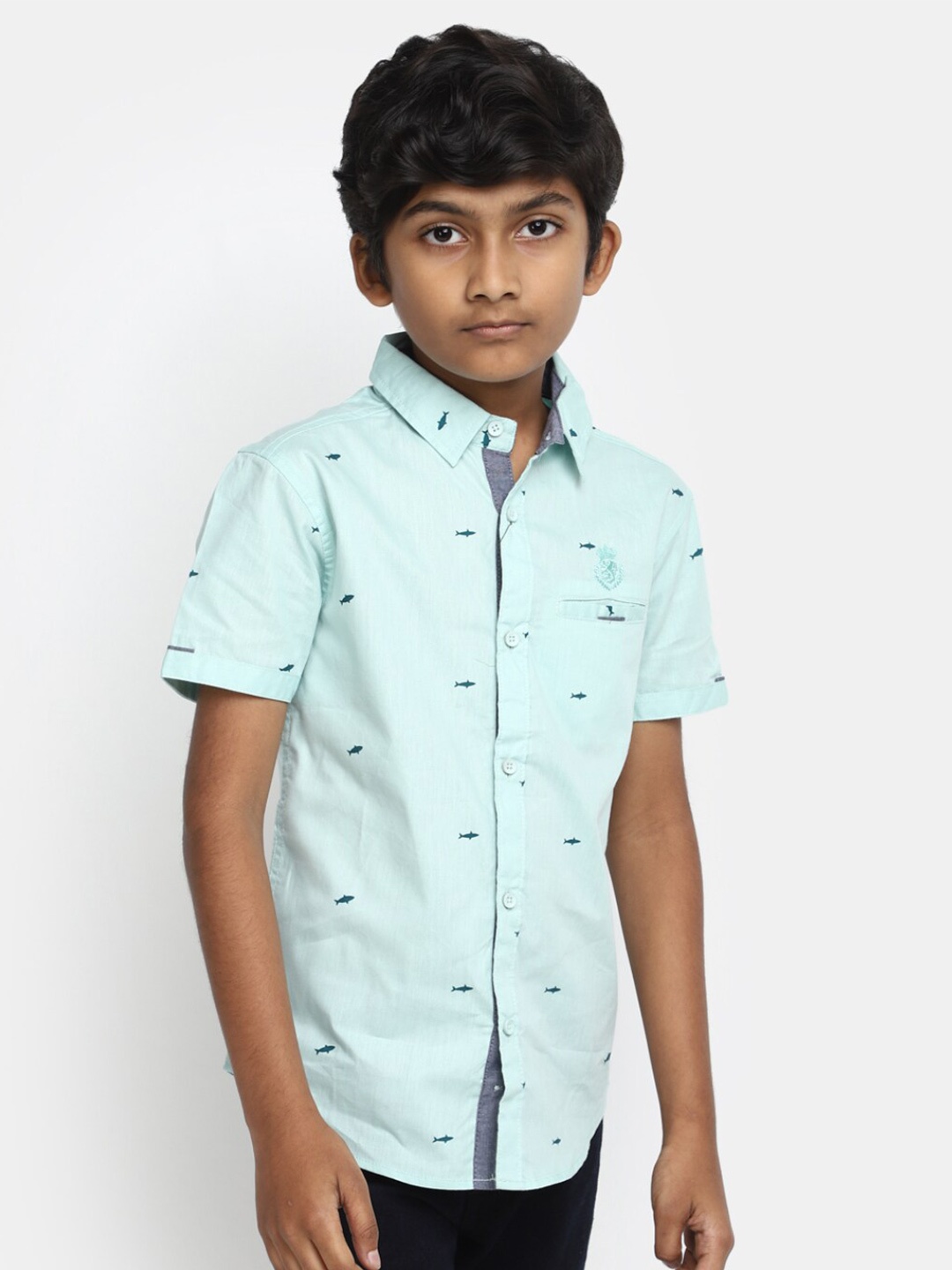 

V-Mart Boys Micro Ditsy Printed Opaque Pure Cotton Casual Shirt, Green