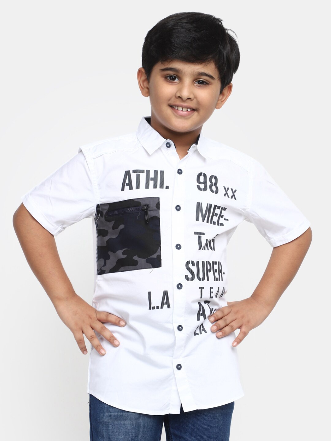 

V-Mart Boys Typography Printed Opaque Cotton Casual Shirt, White