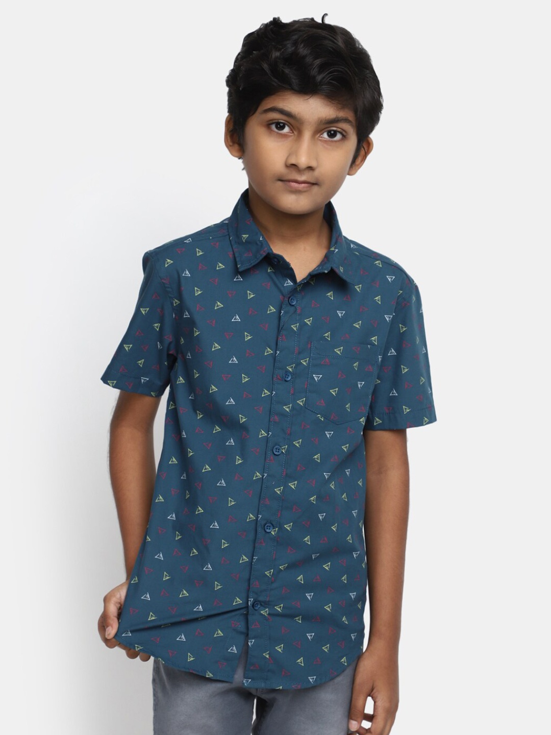 

V-Mart Boys Micro Ditsy Printed Spread Collar Cotton Casual Shirt, Blue