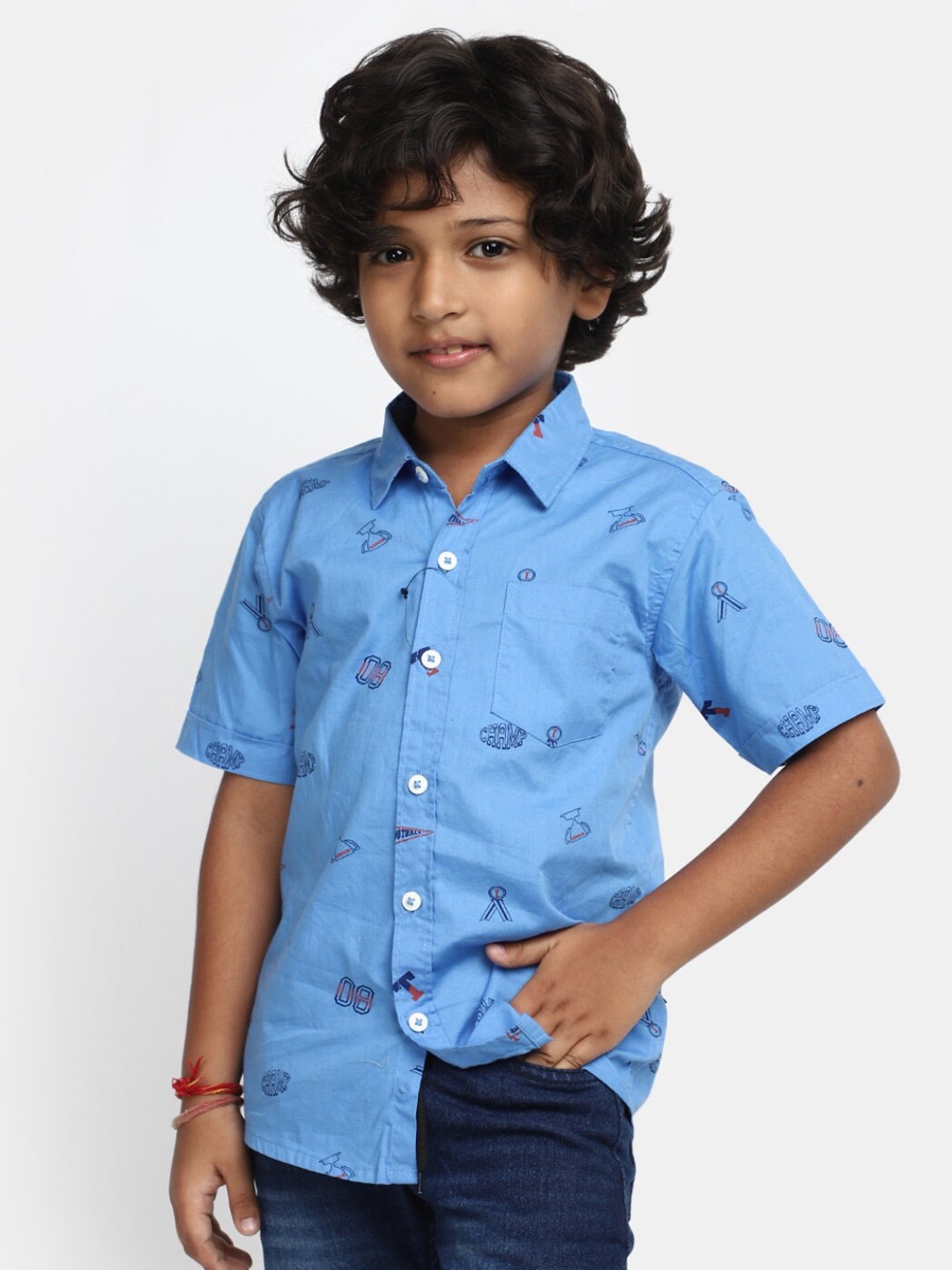 

V-Mart Boys Conversational Printed Cotton Casual Shirt, Blue