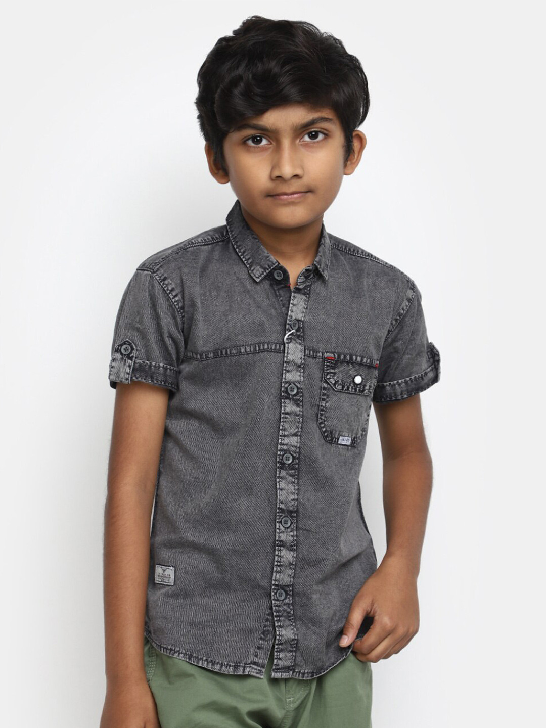 

V-Mart Boys Opaque Pure Cotton Casual Shirt, Grey