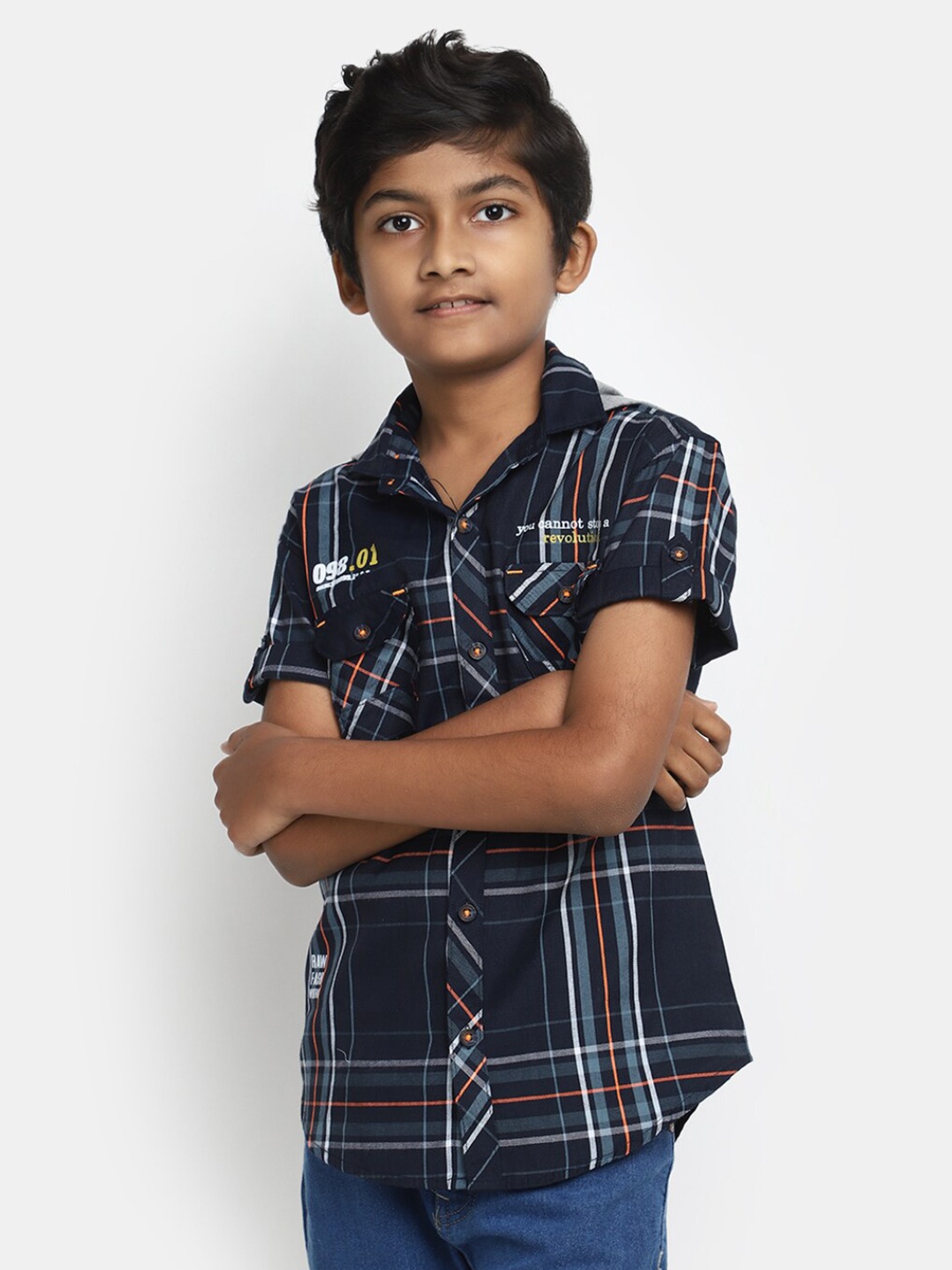 

V-Mart Boys Tartan Checks Opaque Cotton Casual Shirt, Blue