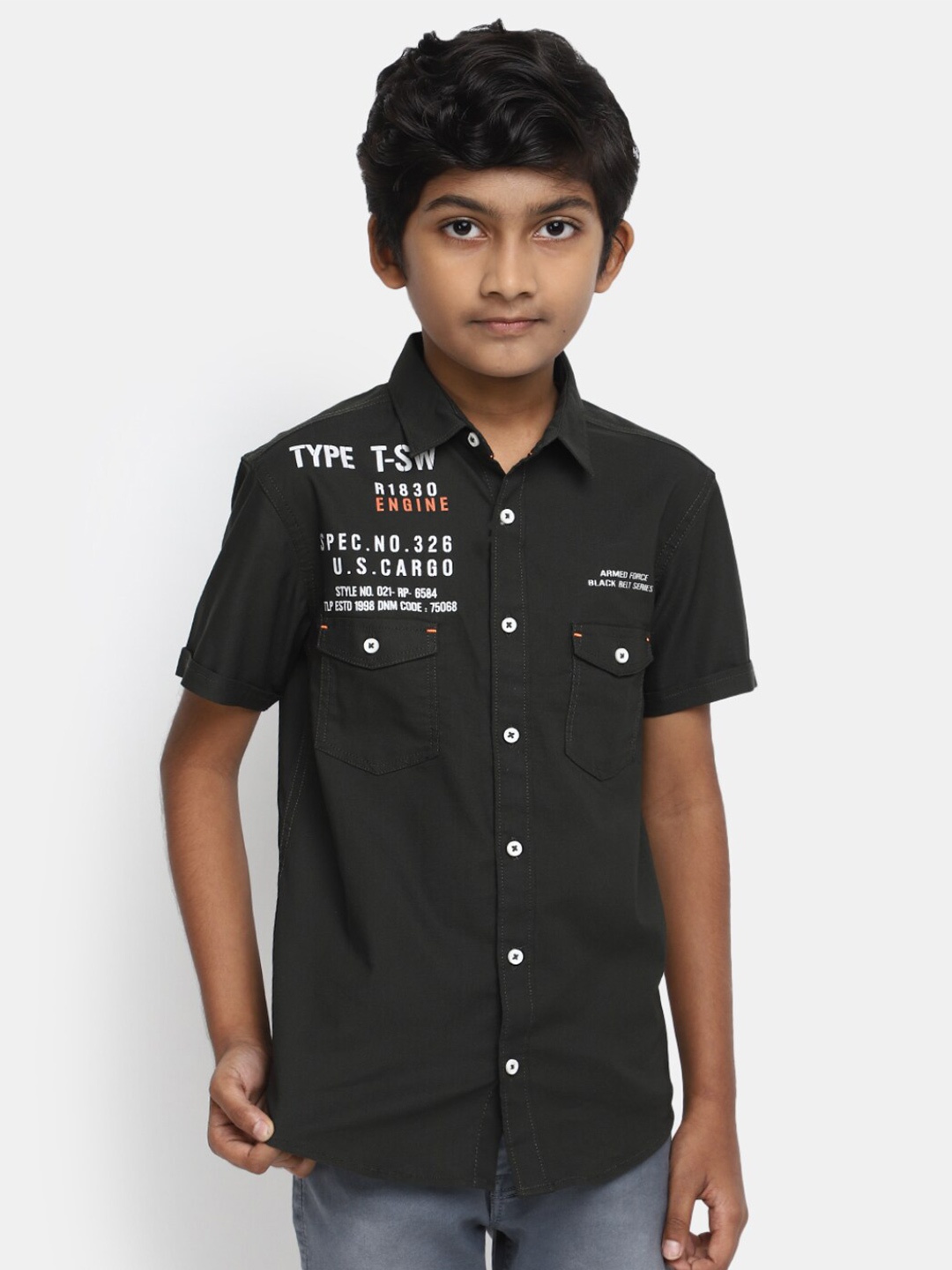 

V-Mart Boys Typography Printed Casual Shirt, Black