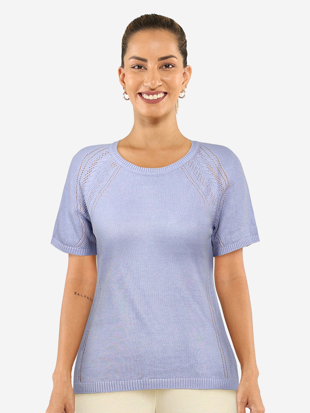 

Blissclub At-Ease Round Neck Pure Cotton Free Flyknit Top, Mauve