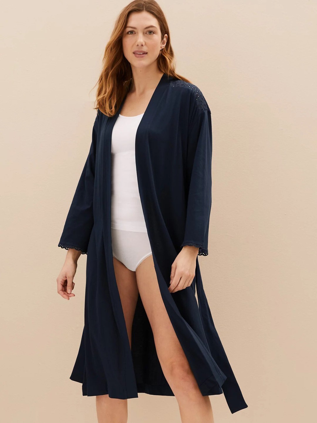 

Marks & Spencer Knee-Length Pure Cotton Wrap Robe, Navy blue