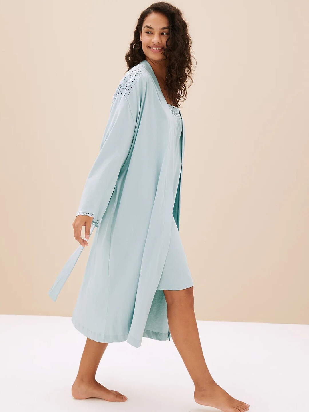 

Marks & Spencer Knee-Length Pure Cotton Wrap Robe, Blue