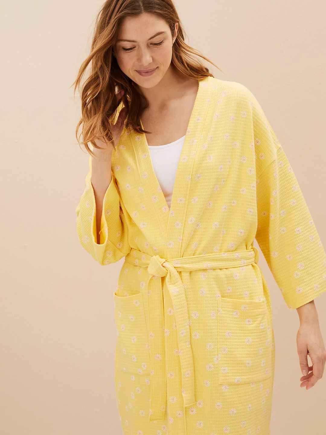 

Marks & Spencer Printed Pure Cotton Knee-Length Robe, Yellow