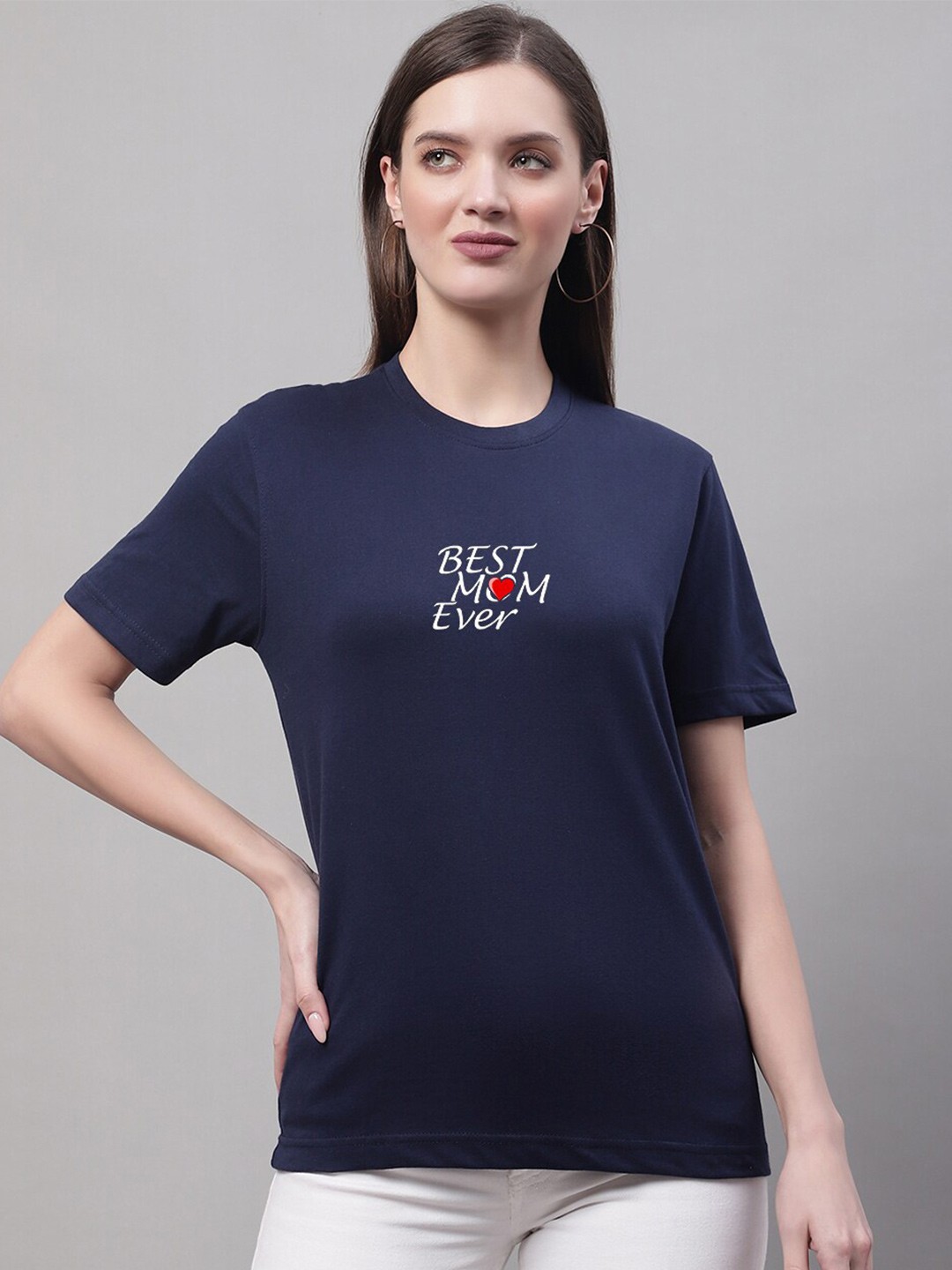 

borse lele Typography Printed Round Neck Cotton T-shirt, Navy blue