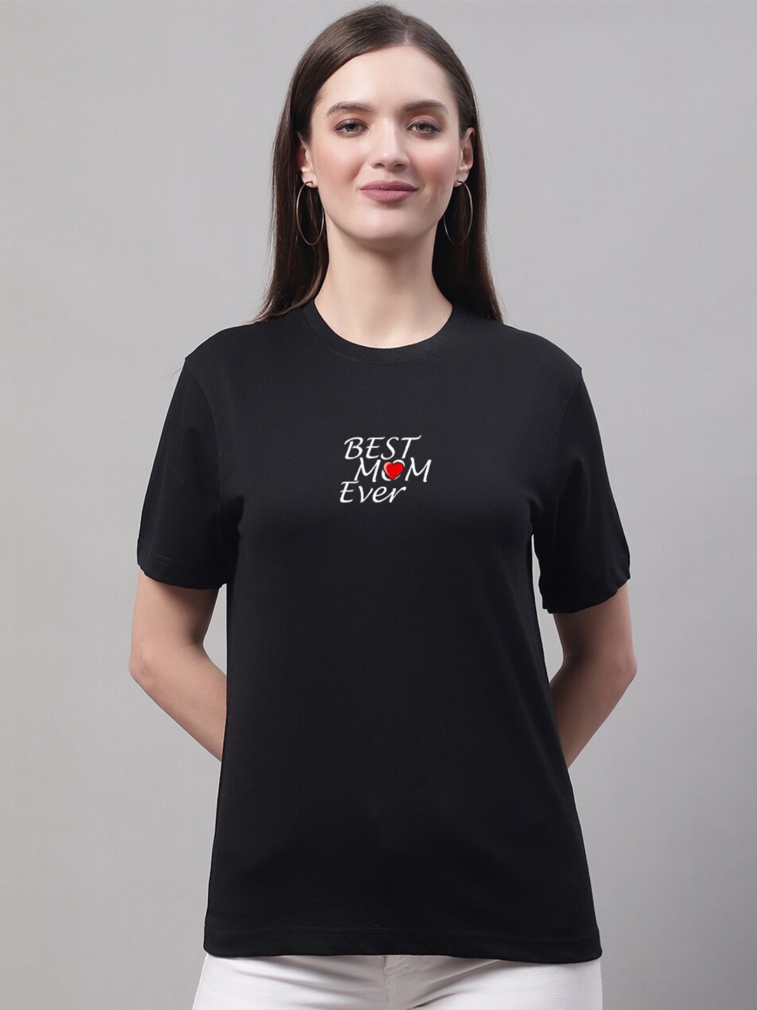 

borse lele Typography Printed Round Neck Cotton T-shirt, Black