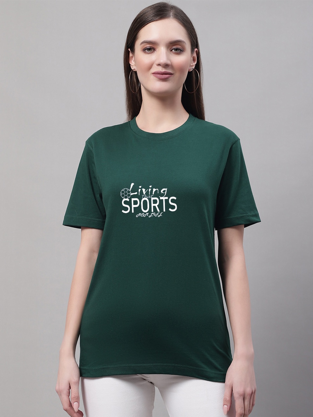 

borse lele Round Neck Typography Printed Cotton T-shirt, Green
