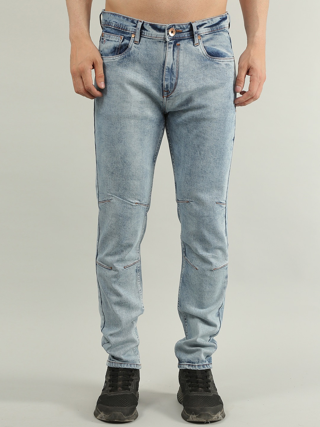 

TIM PARIS Men Tapered Fit Low Distress Heavy Fade Stretchable Jeans, Blue