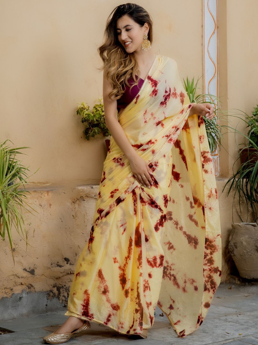 

HOUSE OF JAMOTI Tie and Dye Shibori Saree, Yellow