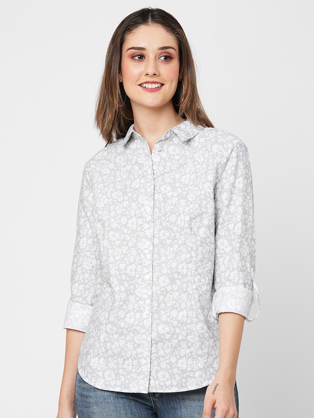 

VASTRADO Women Grey Floral Opaque Printed Casual Shirt