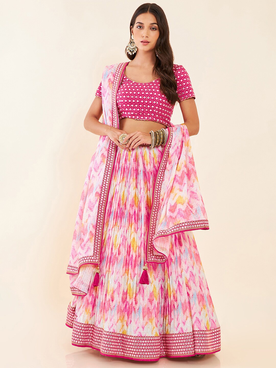 

Soch Embroidered Sequinned Semi-Stitched Lehenga & Unstitched Blouse With Dupatta, Pink