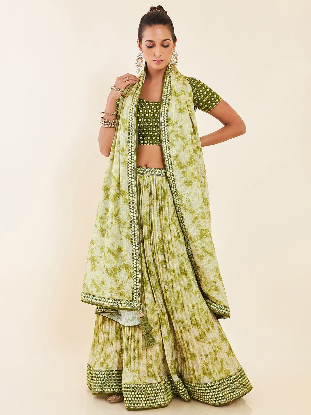 

Soch Dyed Semi-Stitched Lehenga & Unstitched Blouse With Dupatta, Green