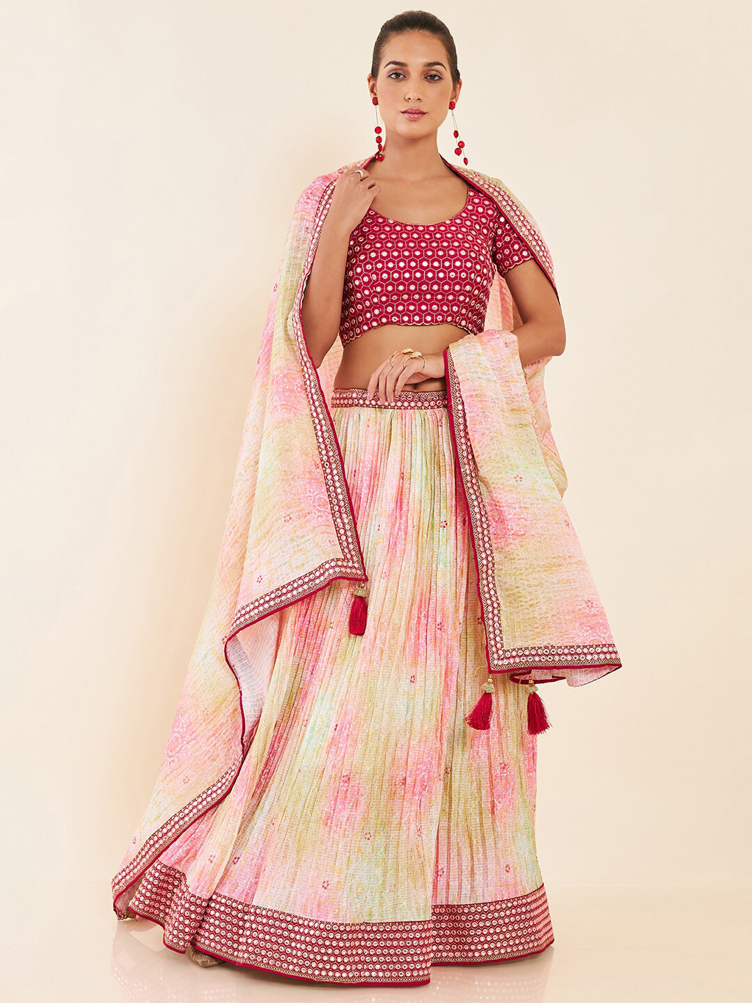 

Soch Embroidered Sequinned Semi-Stitched Lehenga & Unstitched Blouse With Dupatta, Pink