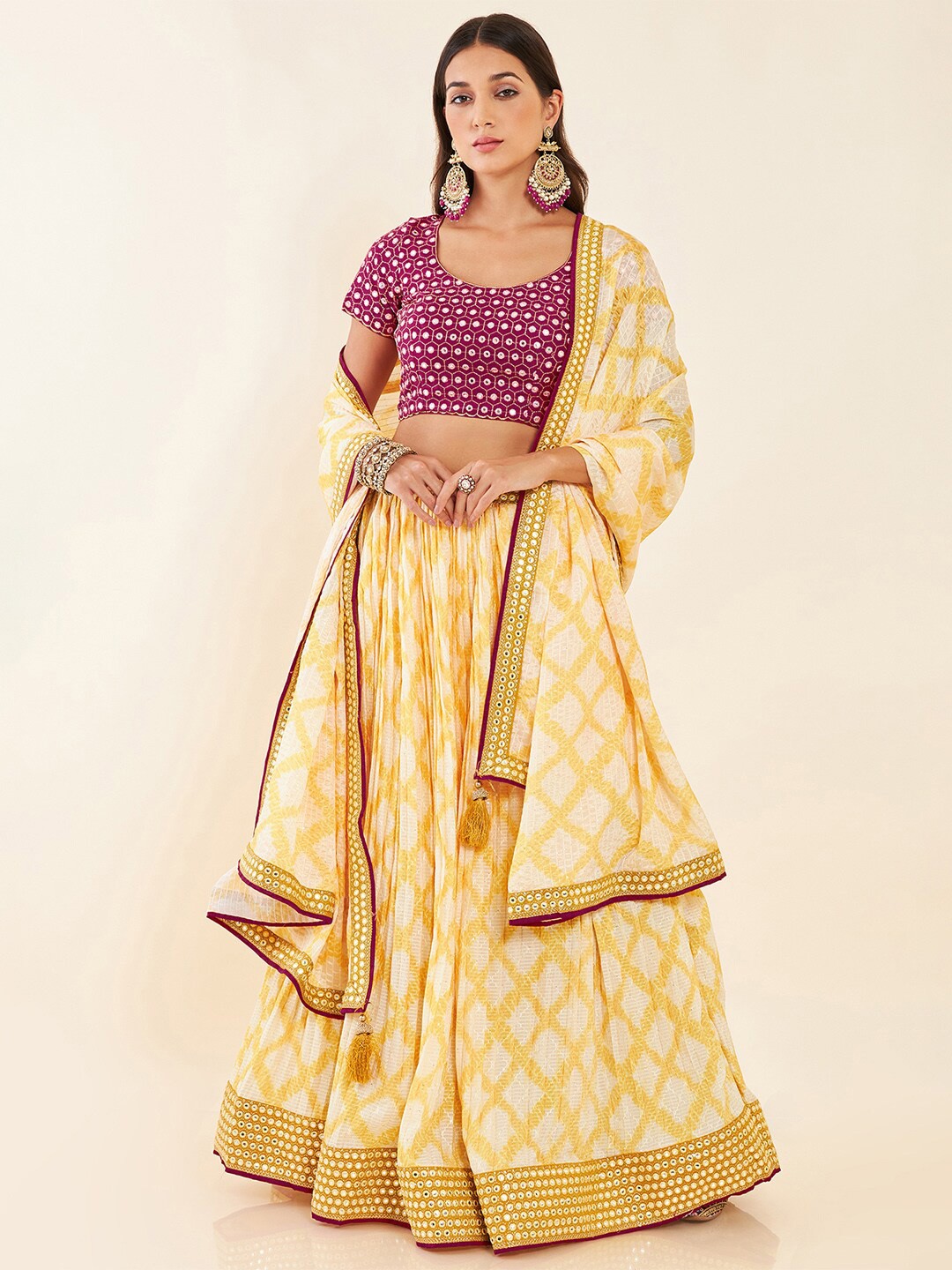 

Soch Printed Semi-Stitched Lehenga & Unstitched Blouse With Dupatta, Yellow