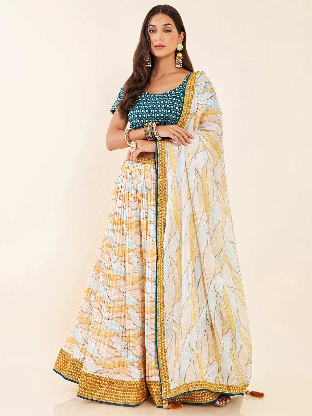 

Soch Embroidered Sequinned Semi-Stitched Lehenga & Unstitched Blouse With Dupatta, Mustard