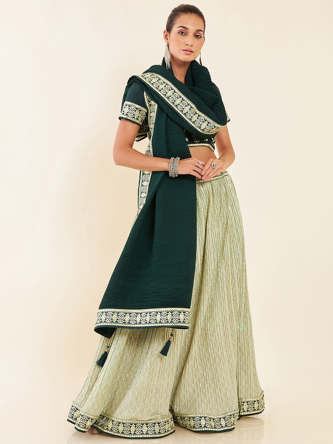 

Soch Floral Embroidered Semi-Stitched Lehenga & Unstitched Blouse With Dupatta, Green