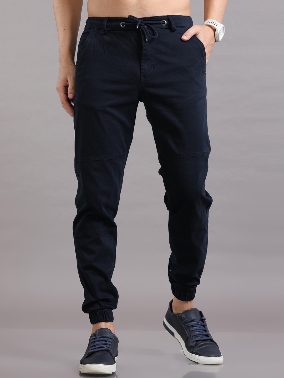 

Reslag Men Mid-Rise Cotton Joggers, Navy blue