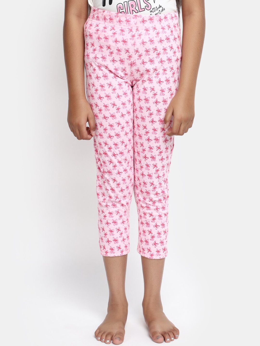 

V-Mart Girls Mid-Rise Printed Cotton Lounge Pants, Pink