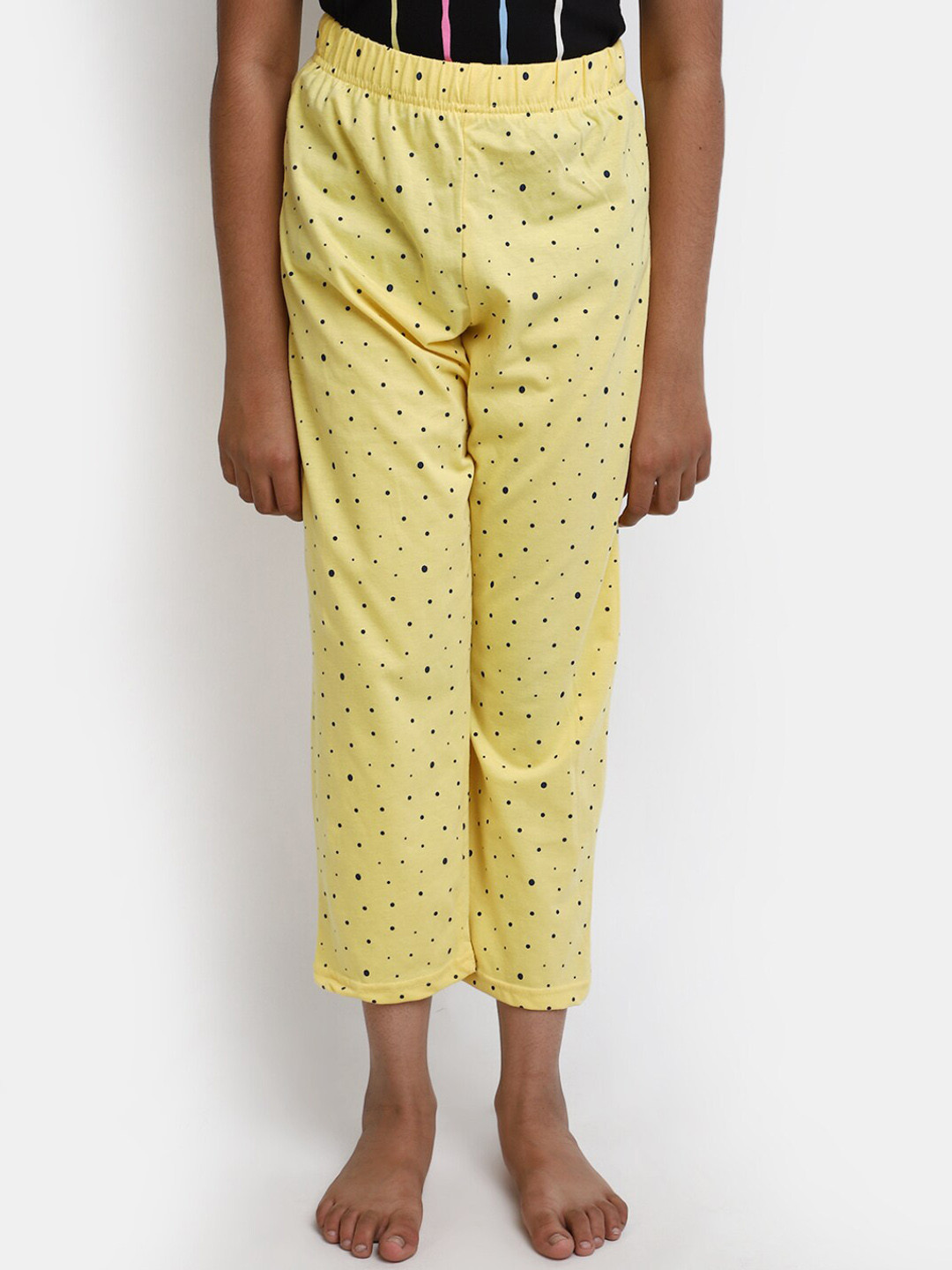 

V-Mart Girls Polka Dots Printed Knitted Lounge Pants, Yellow