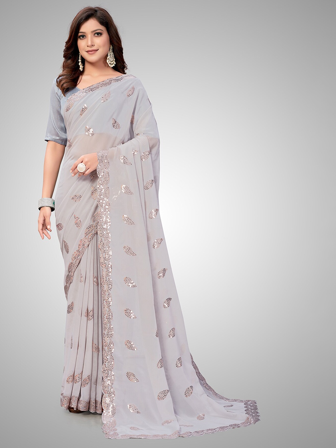 

KALINI Embellished Pure Georgette Saree, Grey