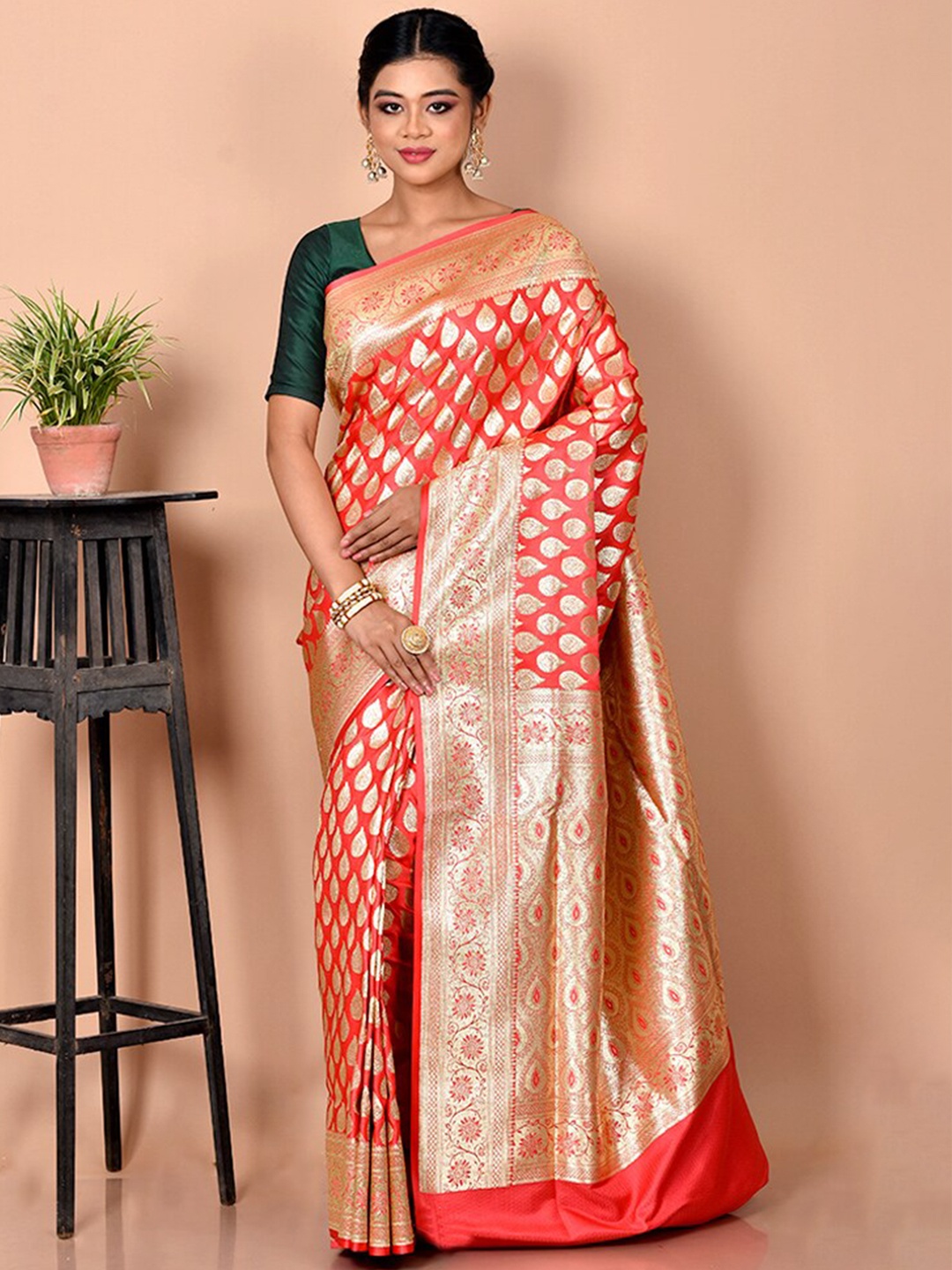 

AllSilks Ethnic Motifs Woven Design Zari Banarasi Saree, Pink