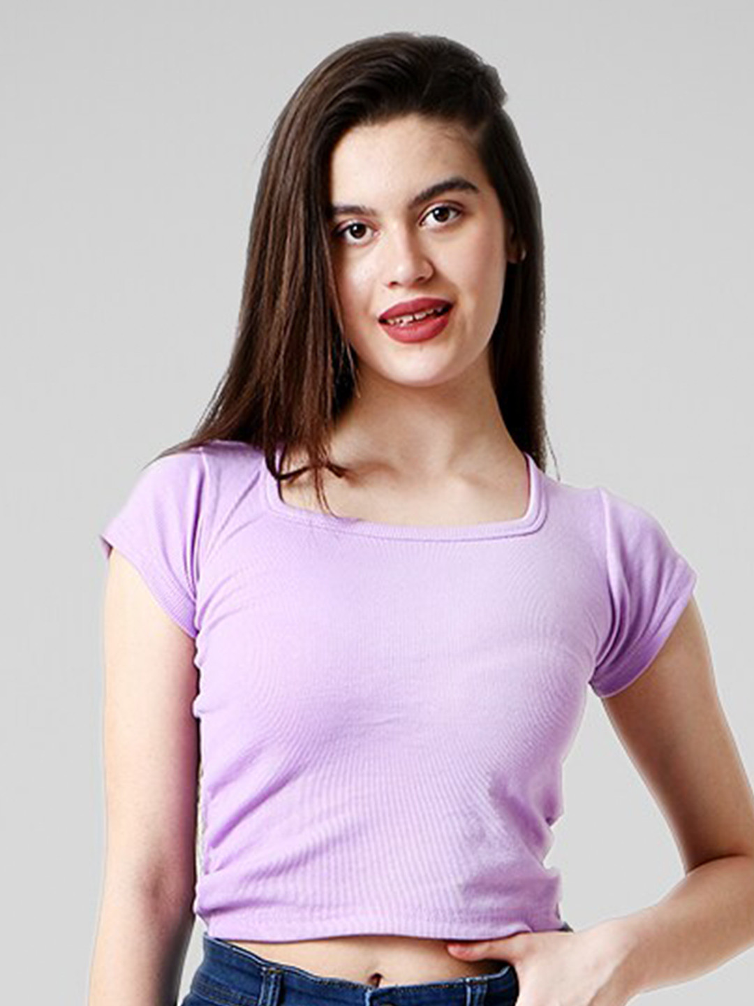 

CareDone Cap Sleeves Fitted Crop Top, Purple
