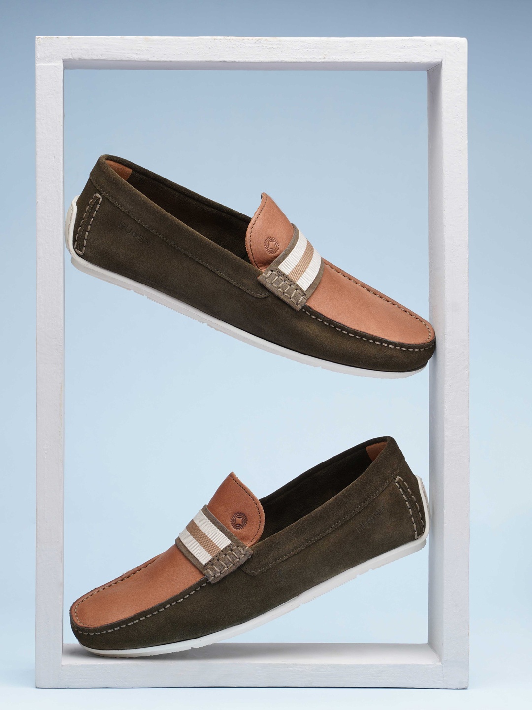 

Ruosh Men Colourblocked Leather Loafers, Olive