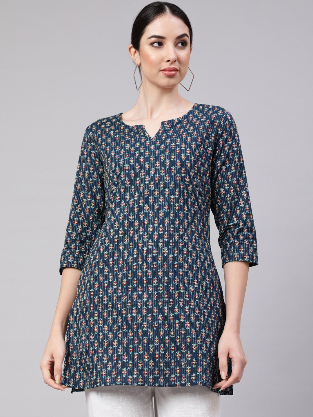 

Nayo Ethnic Printed Pure Cotton Straight Kurti, Blue