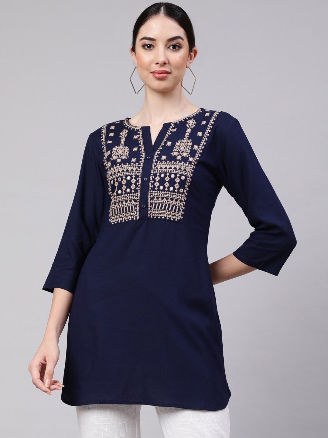 

Nayo Embroidered Straight Tunic, Navy blue