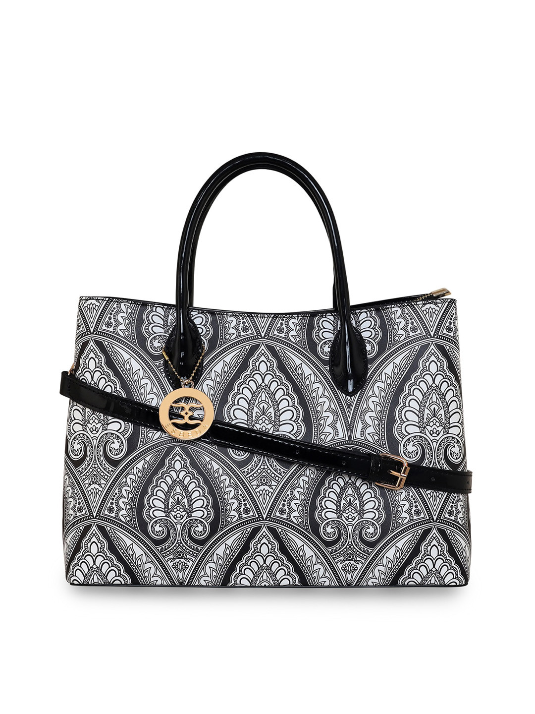 

ESBEDA Ethnic Motifs Printed Structured Handheld Bag, Black