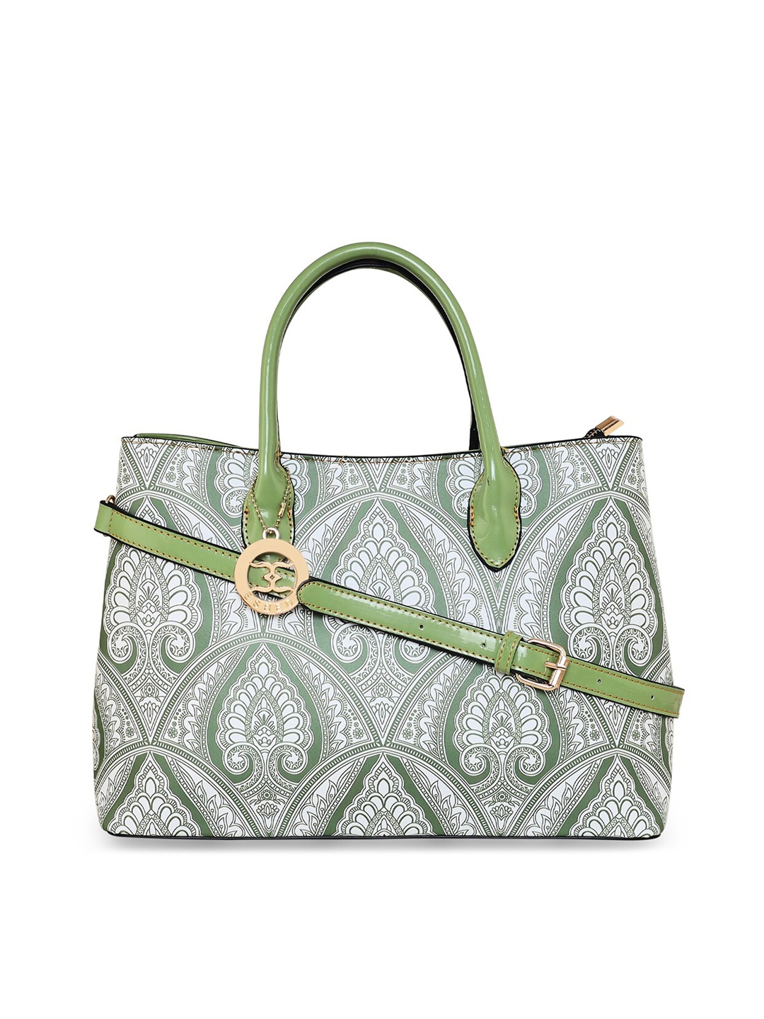 

ESBEDA Ethnic Motifs Printed Structured Handheld Bag, Green