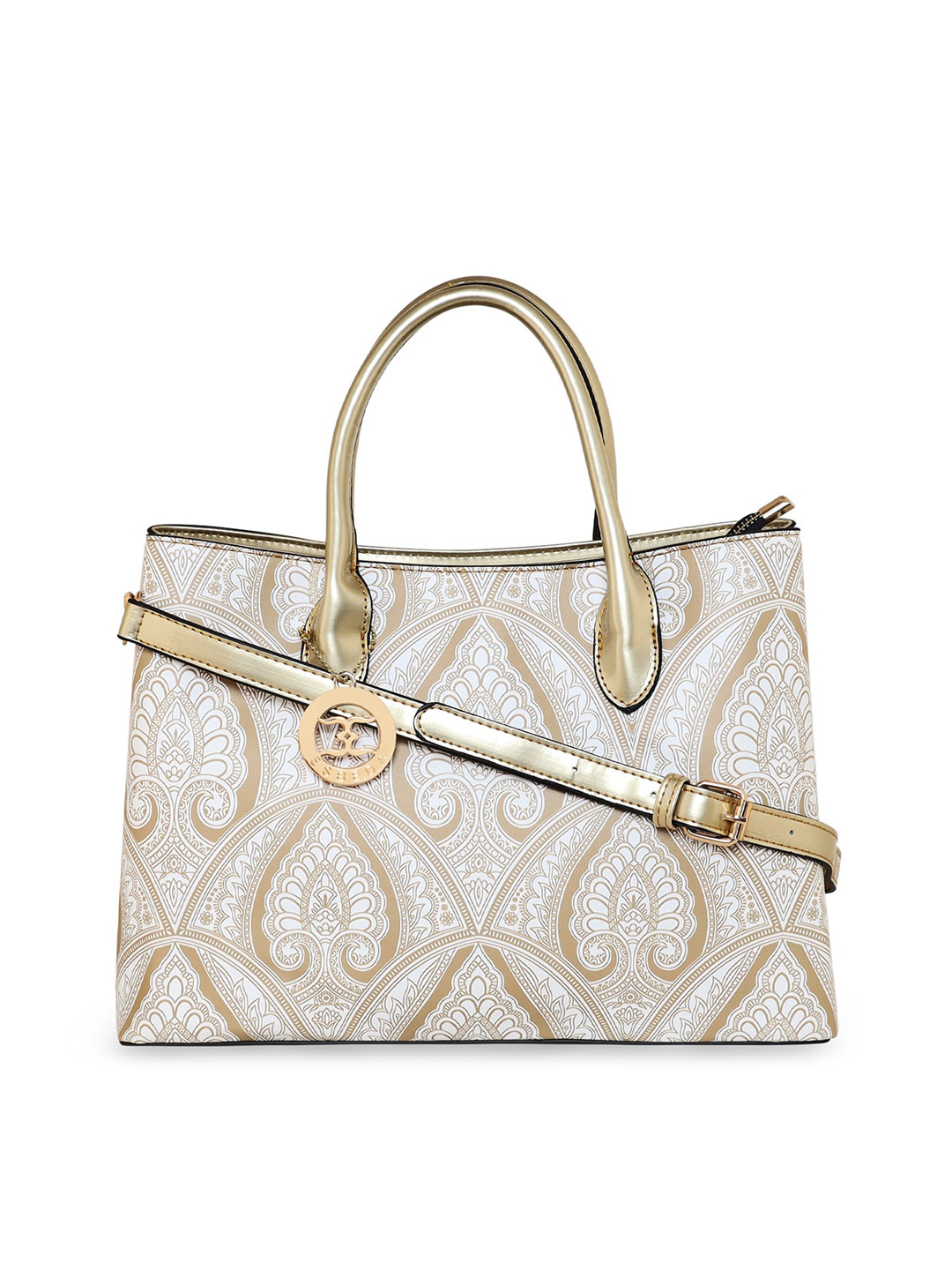 

ESBEDA Ethnic Motifs Printed Structured Handheld Bag, Gold