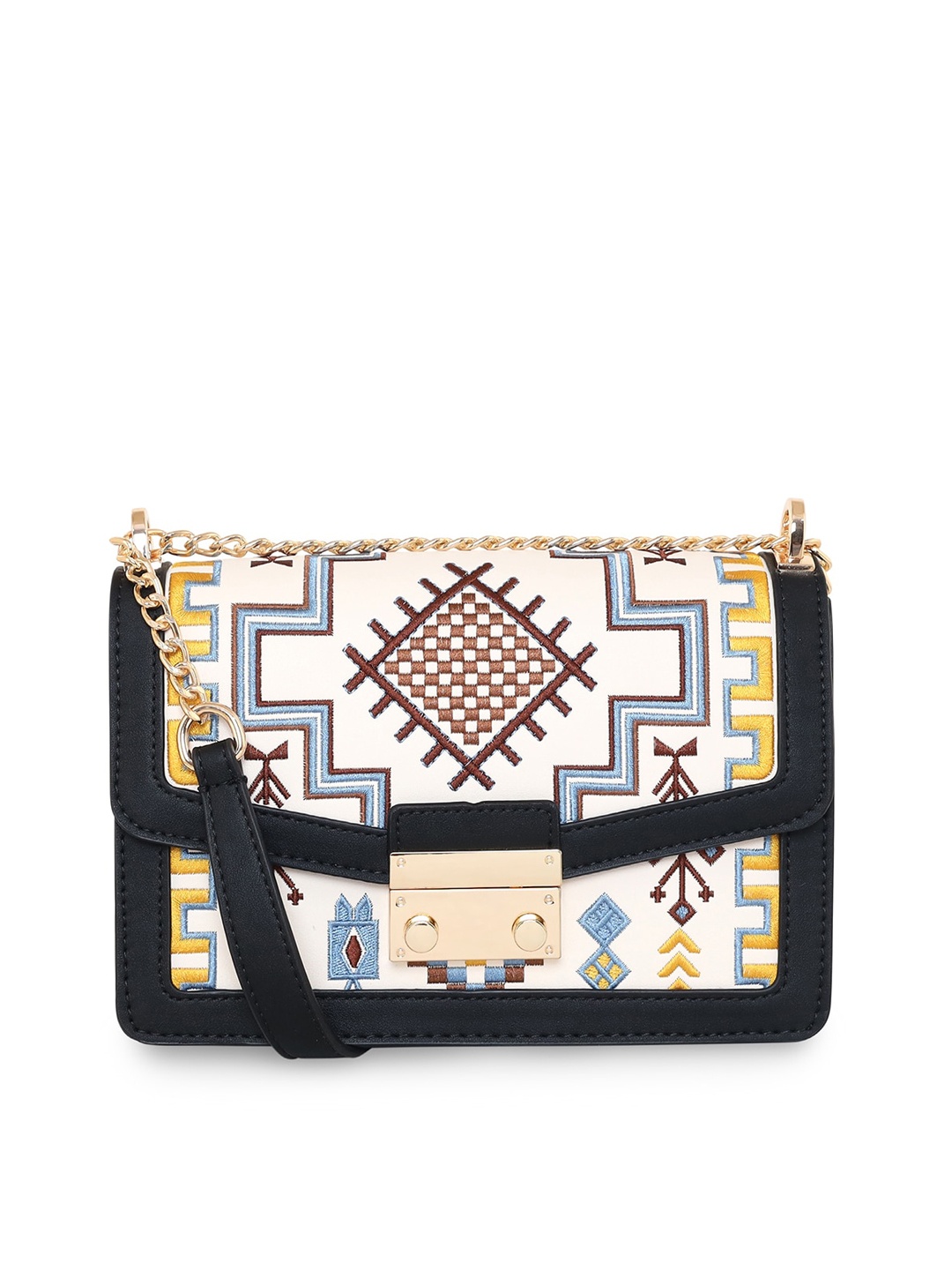 

ESBEDA Geometric Embroidered Structured Sling Bag, Black