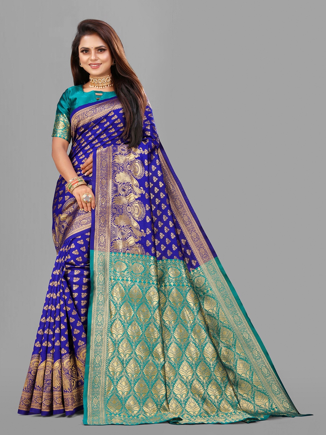

eshami Ethnic Motifs Woven Design Zari Banarasi Saree, Violet