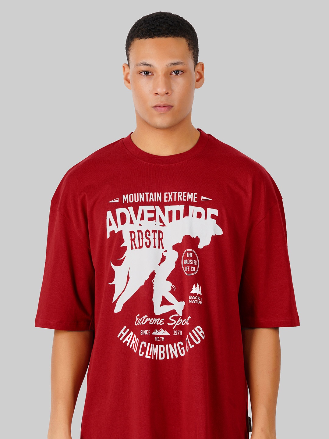 

Roadster Red Oversized Typography Printed Pure Cotton T-shirt
